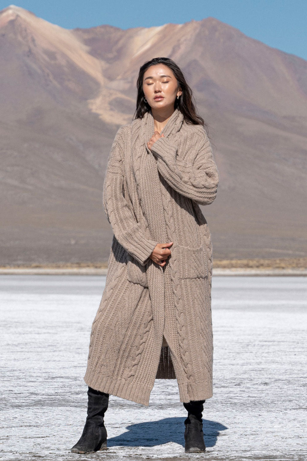 Strickjacken Strickjacke Grau Grobstrick Lang Pullover Cardigan