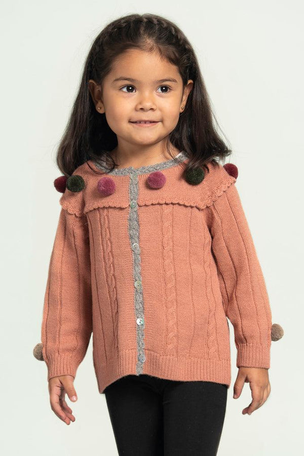 Pompom Baby Alpaca Cardigan — pink baby alpaca by Anntarah Kids