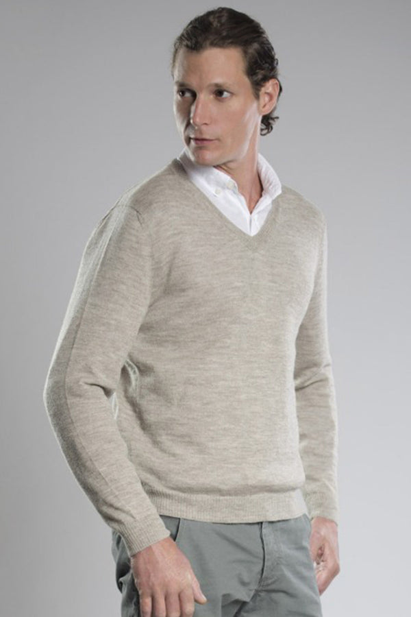 Odin V-neck Llama Sweater — Cloud — cloud alpaca by Bonalla