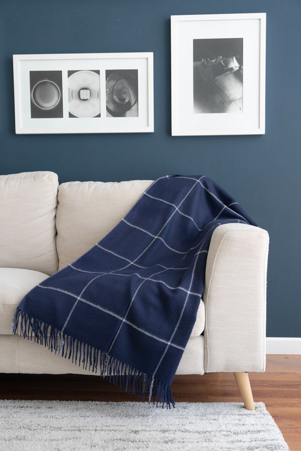 100% Baby Alpaca Windowpane Blanket - Navy — navy baby alpaca by Alpaca Collections