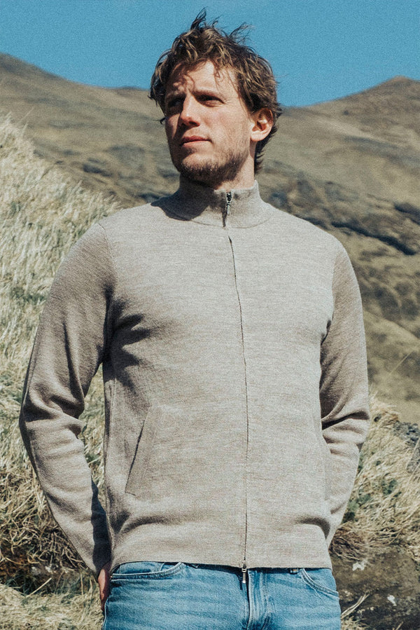 Men's Full-Zip Baby Alpaca Cardigan — Light Grey — light grey baby alpaca by Alpaca Collections