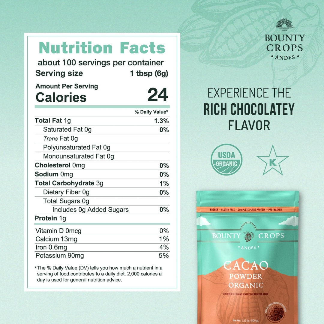 Cacao Powder Organic, 1.32 lb / 600 gr. ($14.77 lb / $0.92 ounce)