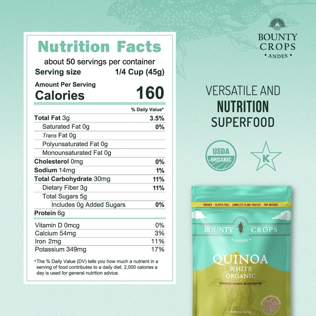 Quinoa Organic White, 5 lb. / 2.27 kg., Complete Protein ($5.18 lb. / $0.32 once)