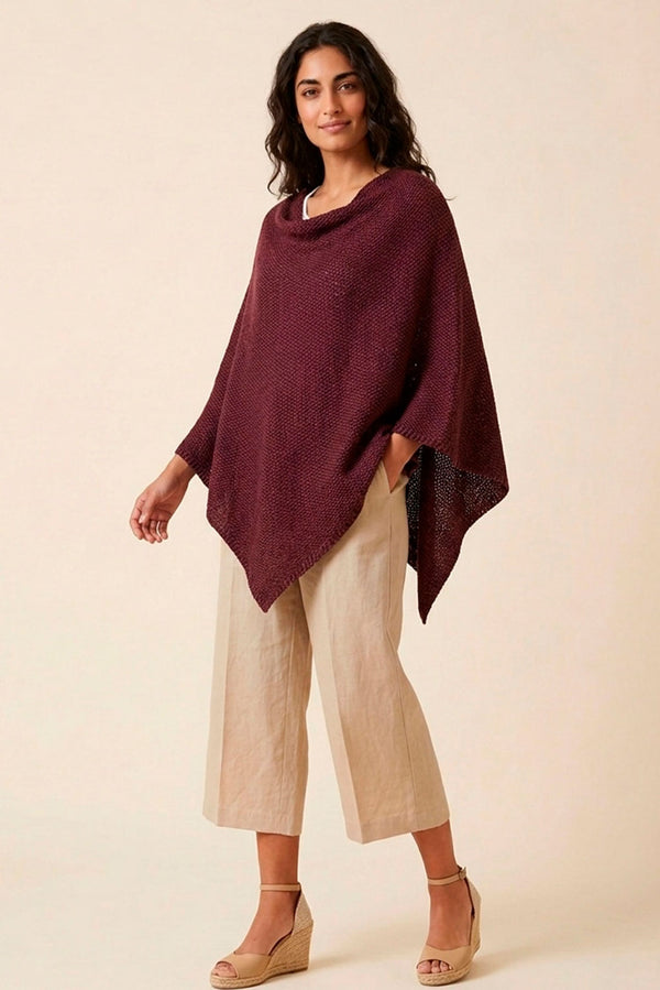 Textured Organic Cotton Poncho — Burgundy — burgundy alpaca by Anntarah