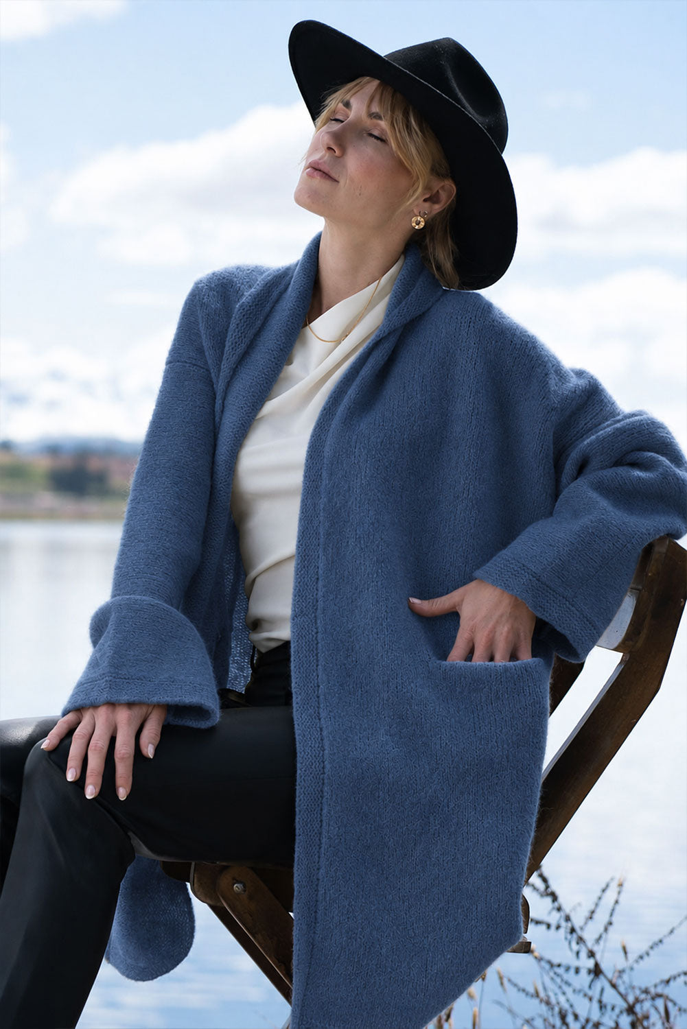 Belen, langer Alpaka-Cardigan / Strickmantel