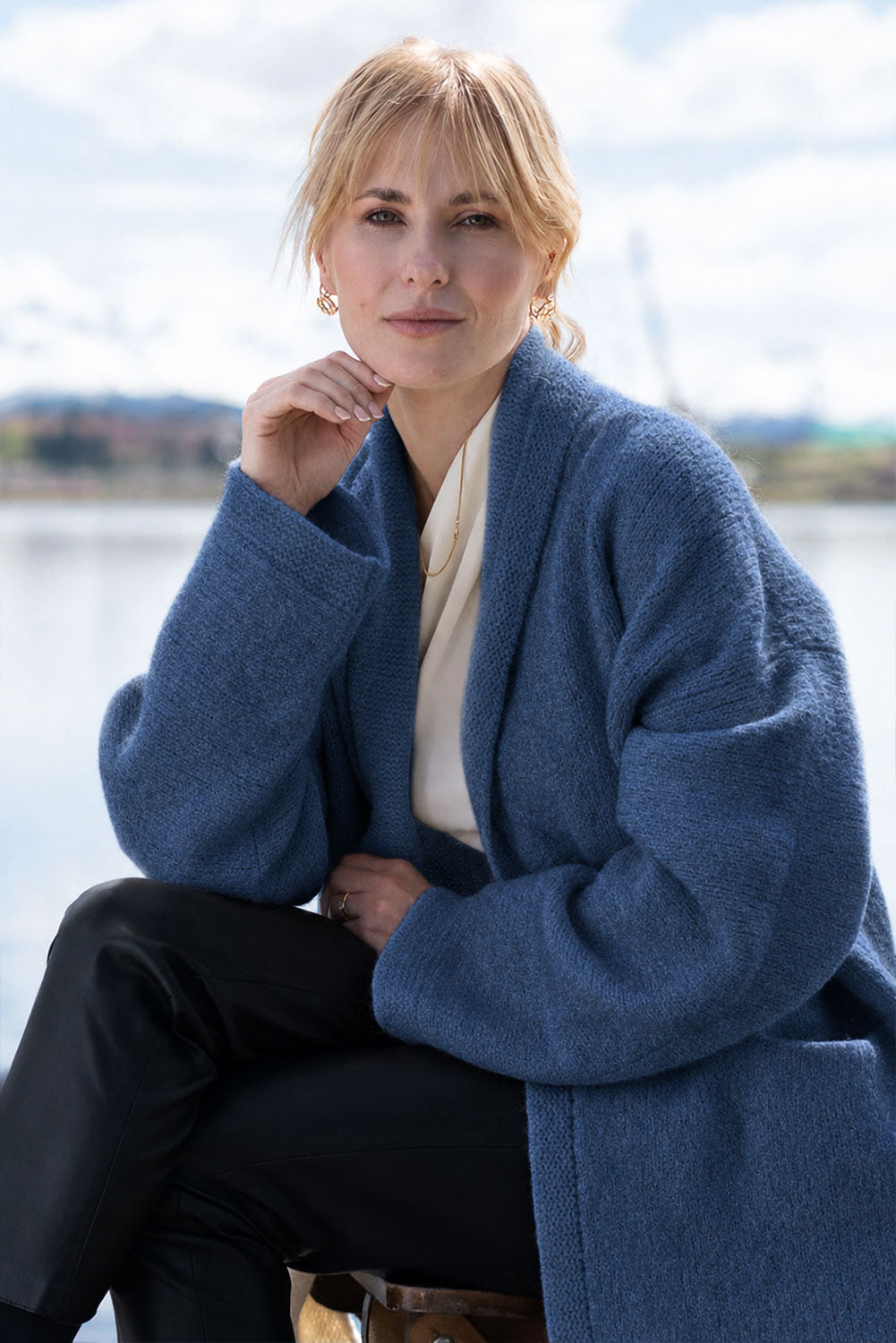 Belen, langer Alpaka-Cardigan / Strickmantel