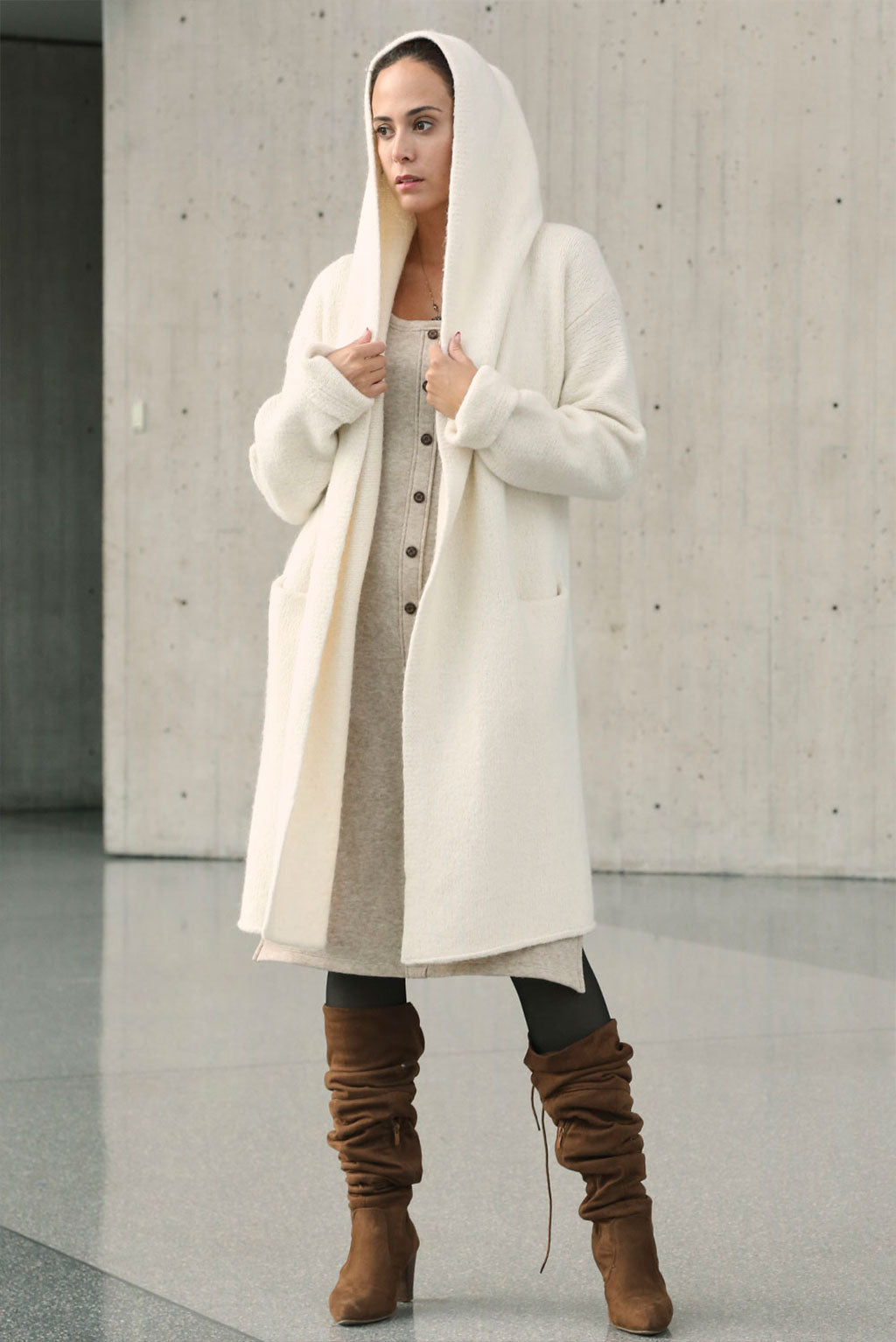 Belen Hooded Knit Alpaca Coat / Long Cardigan