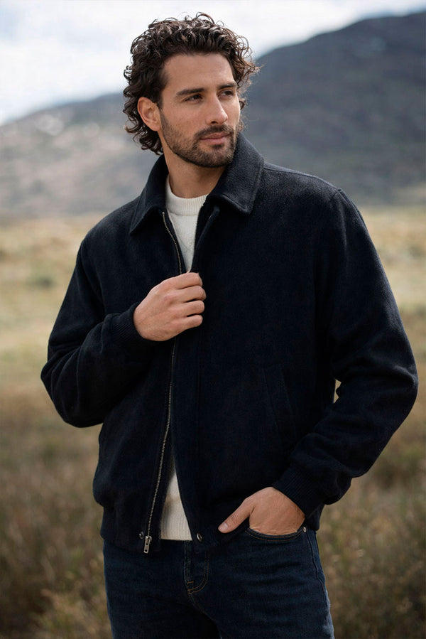 Men's Baby Alpaca Bomber Jacket — Black — black baby alpaca by Alpaca Collections
