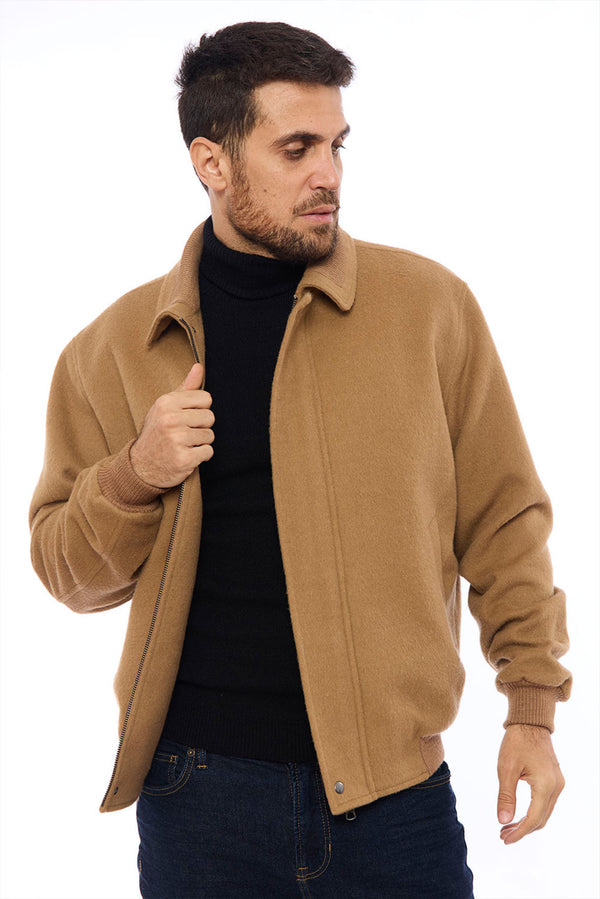 Men's Baby Alpaca Bomber Jacket — Camel — camel baby alpaca by Alpaca Collections