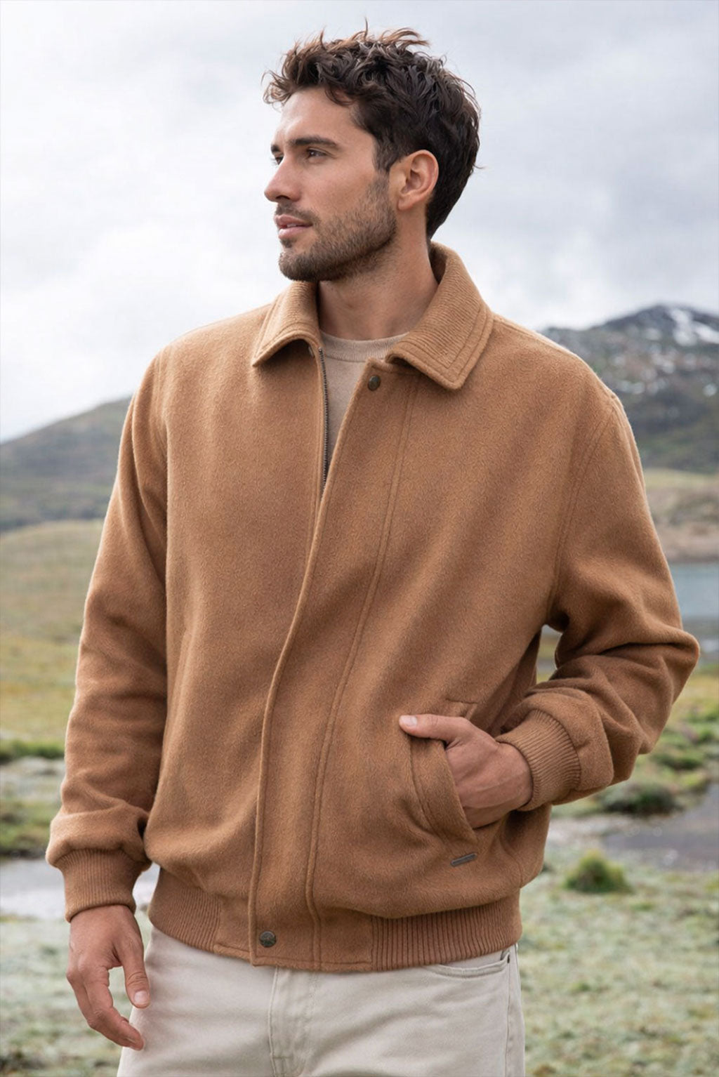 Men's Baby Alpaca Bomber Jacket
