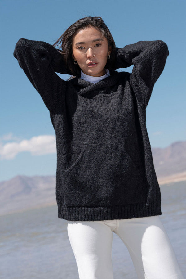 Briana Alpaca Hoodie Pullover — Black — black alpaca by Alpaca Collections