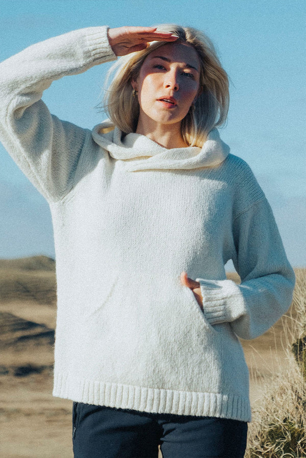 Briana Alpaca Hoodie Pullover — White — white alpaca by Alpaca Collections