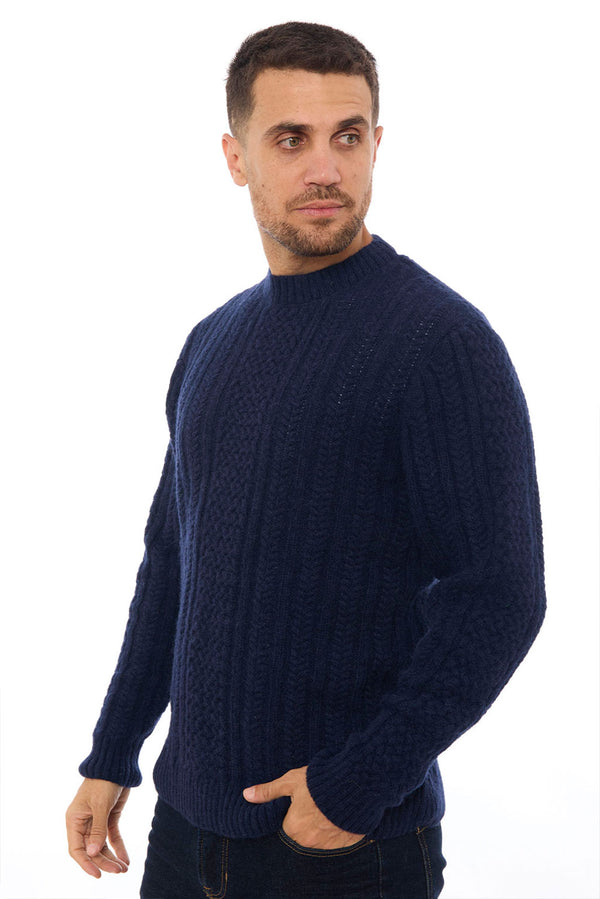 Men's Cable Baby Alpaca Sweater — Navy — navy baby alpaca by Alpaca Collections