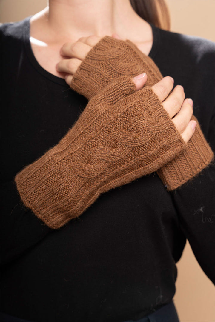 Cable Knit Fingerless Alpaca Gloves