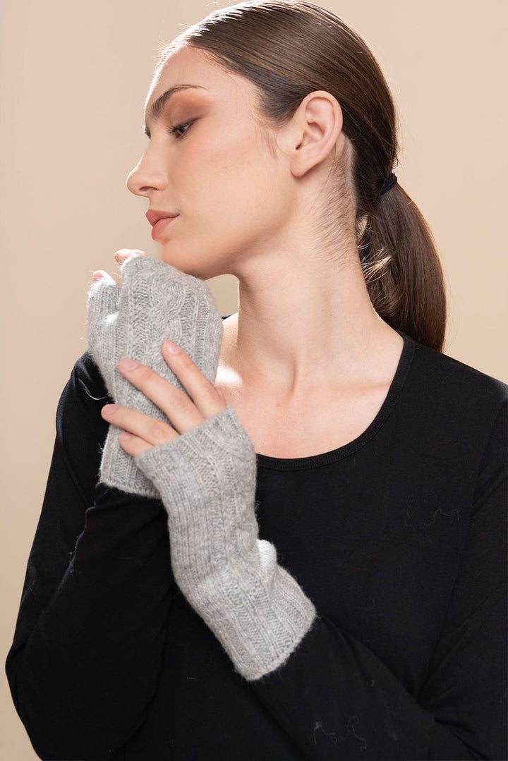 Cable Knit Fingerless Alpaca Gloves