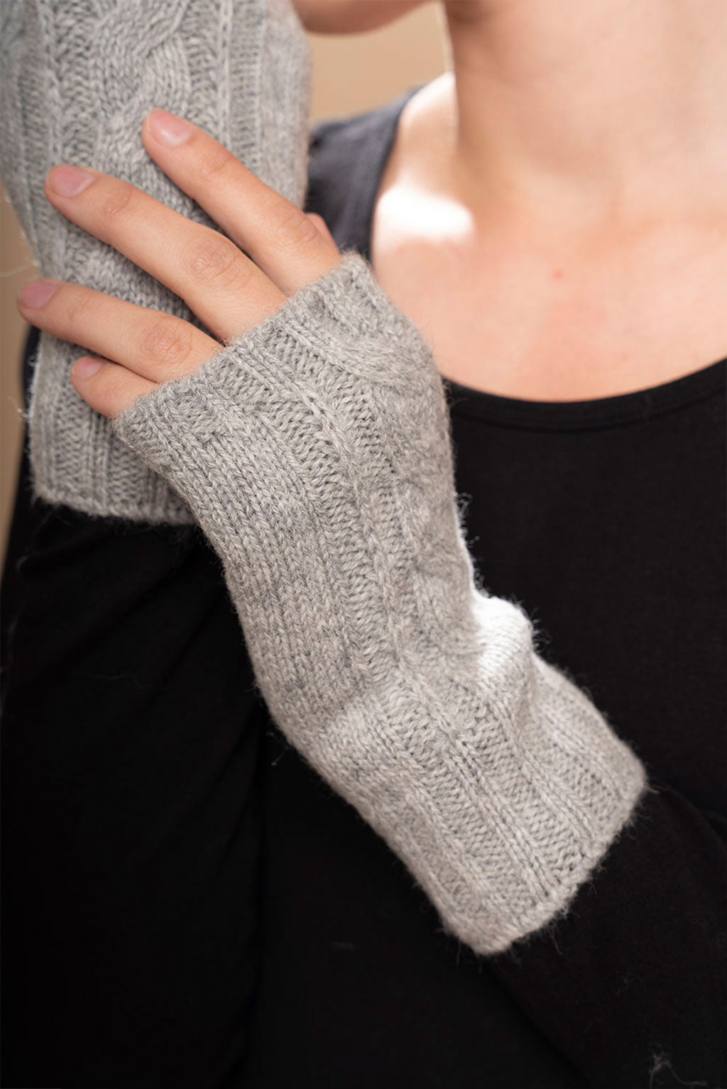 Cable Knit Fingerless Alpaca Gloves