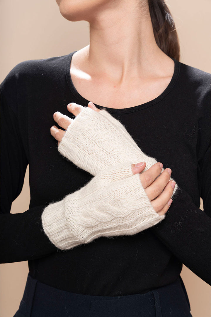 Cable Knit Fingerless Alpaca Gloves