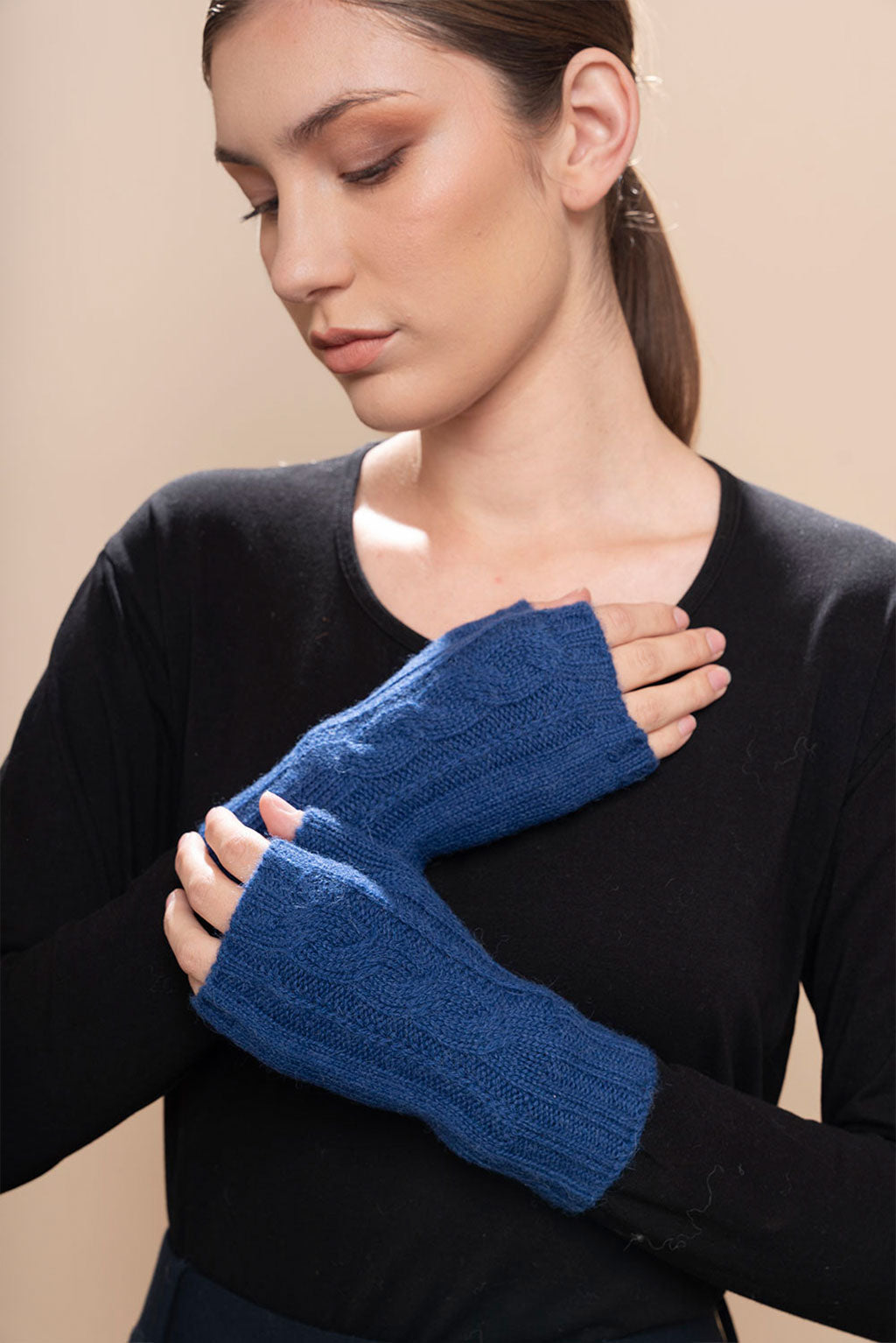 Cable Knit Fingerless Alpaca Gloves