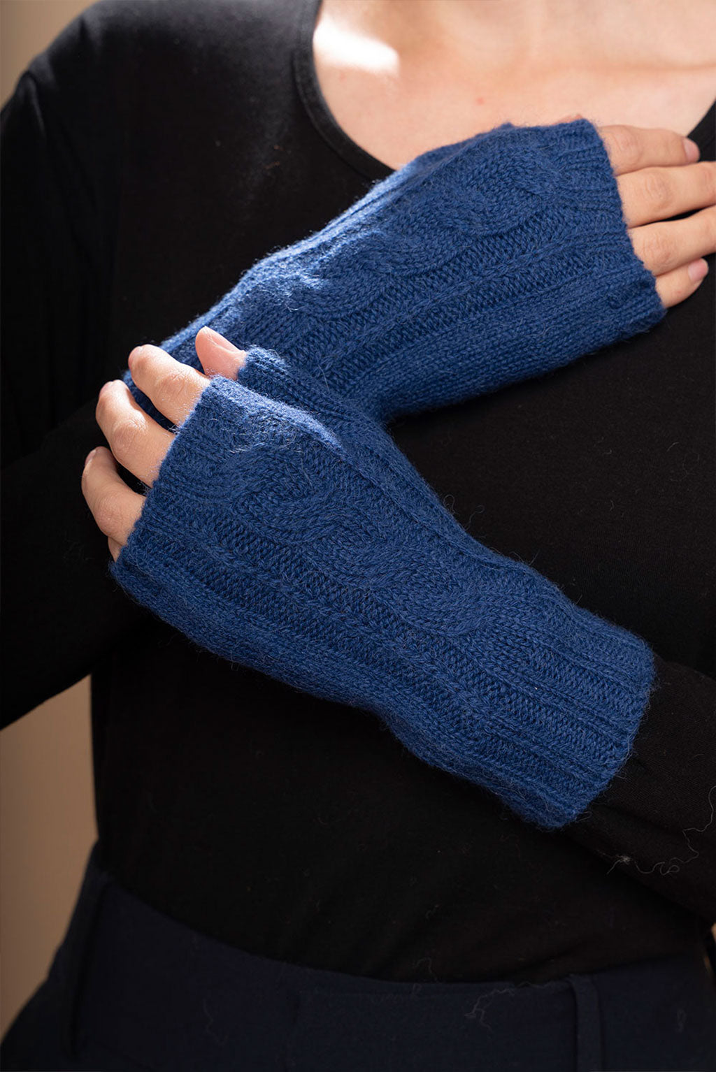 Cable Knit Fingerless Alpaca Gloves