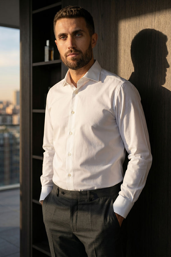 Men’s 100% Egyptian Cotton Dress Shirt — White — white alpaca by Alpaca Collections