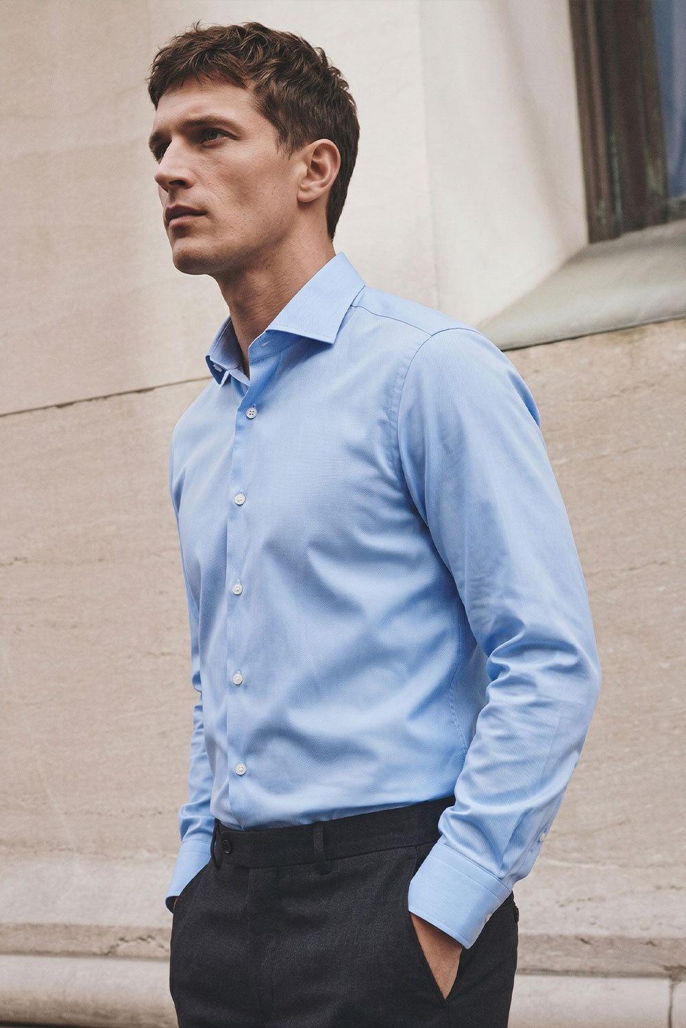 Men’s Premium Cotton Dress Shirt Light Blue / L