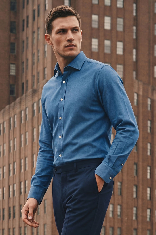 Men’s 100% Egyptian Cotton Shirt — denim alpaca by Alpaca Collections