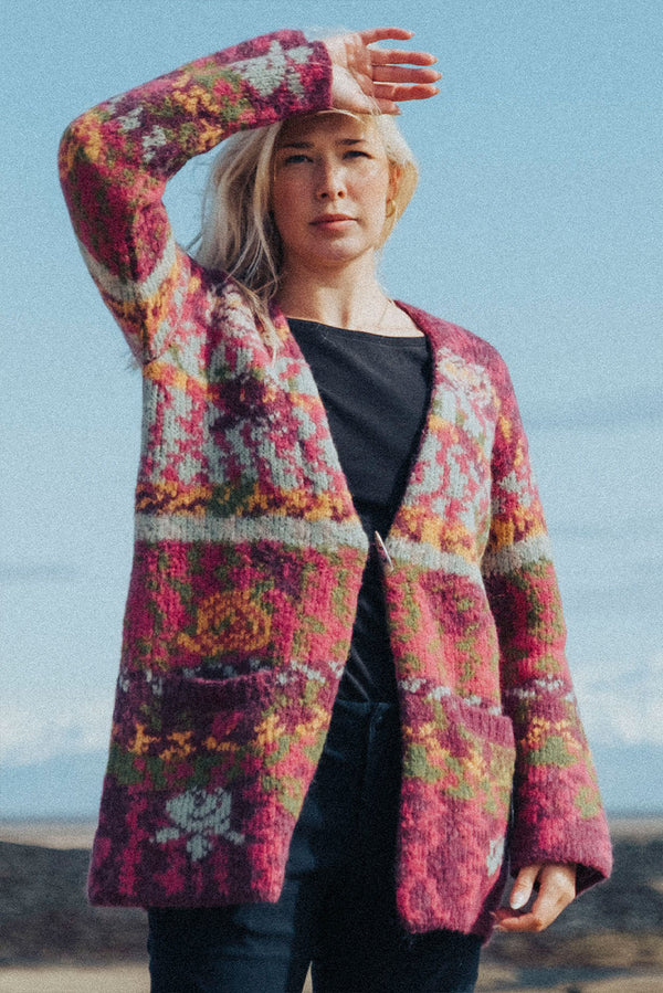 Caraveli Alpaca Cardigan — Fucsia — Fuchsia — fuchsia alpaca by Alpaca Collections