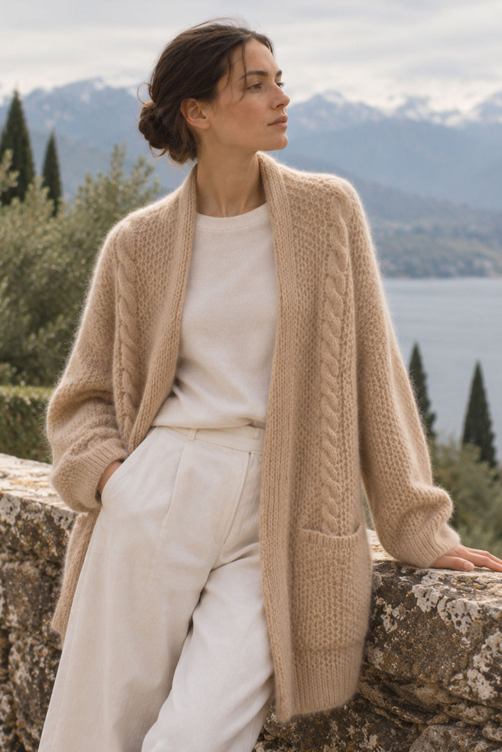 Long Cable Stitch Alpaca Cardigan