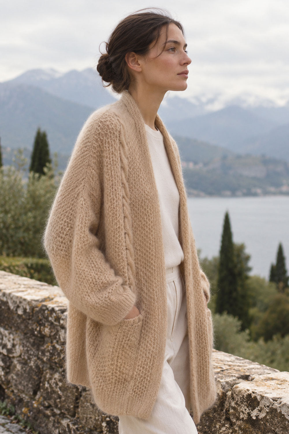 Long Cable Stitch Alpaca Cardigan