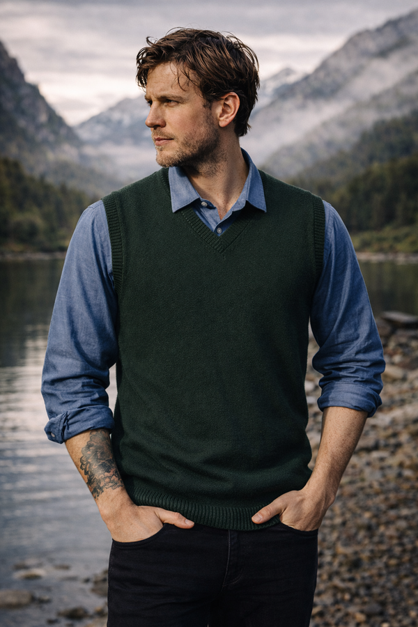 Men's Royal Alpaca Vest — Military Green — military green royal alpaca by Alpaca Collections