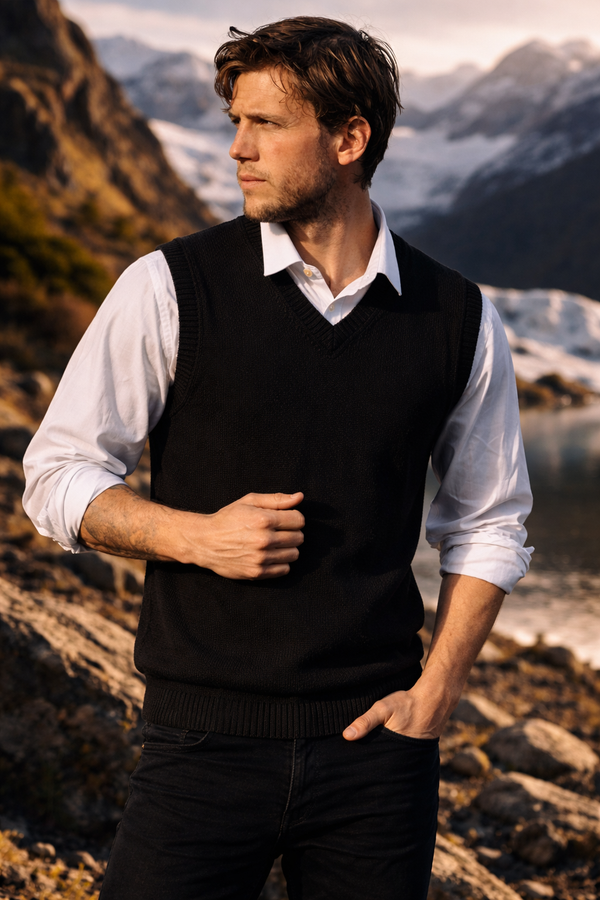 Men's Royal Alpaca Vest — Black — black royal alpaca by Alpaca Collections