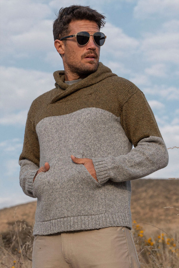 Corey Alpaca Hoodie Pullover — Military Green / Grey — military green / grey alpaca by Alpaca Collections