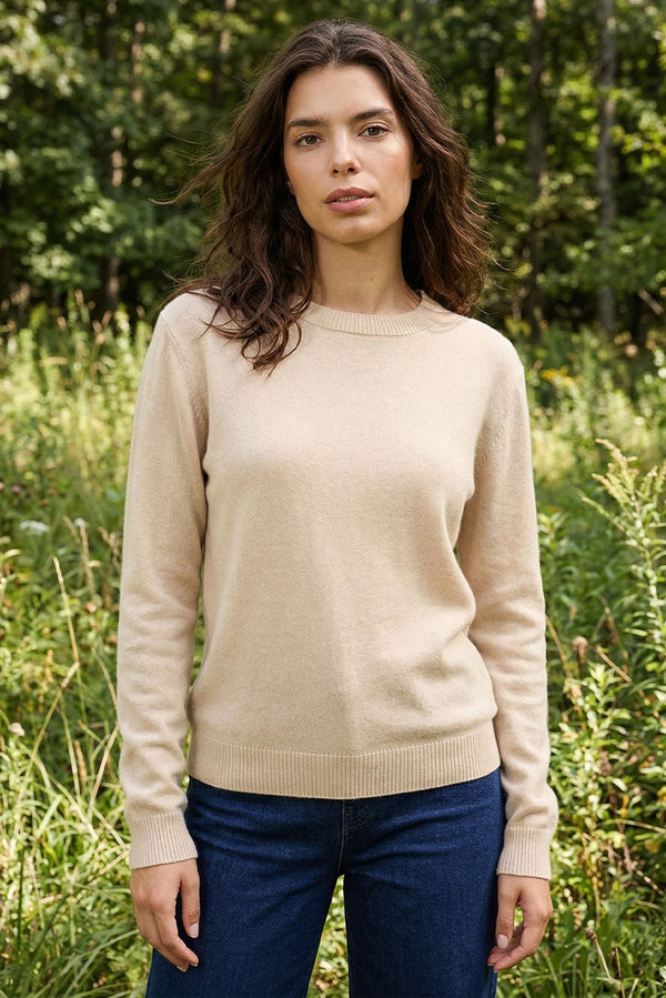 Women's Crew-Neck Cotton & Alpaca Sweater — Ecru — ecru baby alpaca by Alpaca Collections