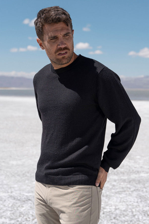 Men's Crew-Neck Royal Alpaca Sweater — Black — black royal alpaca by Alpaca Collections
