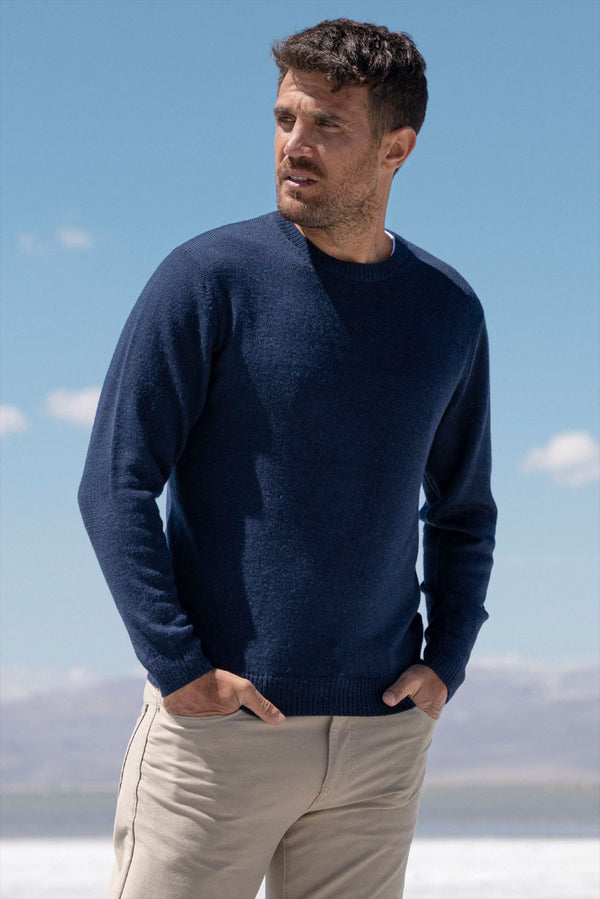 Men's Crew-Neck Royal Alpaca Sweater — Navy — navy royal alpaca by Alpaca Collections