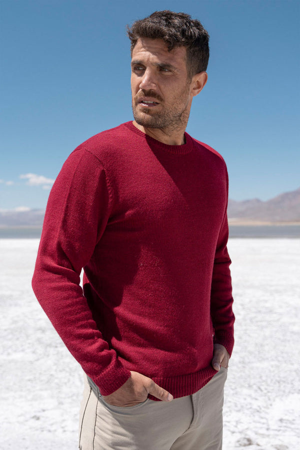 Men's Crew-Neck Royal Alpaca Sweater — crimson red royal alpaca by Alpaca Collections