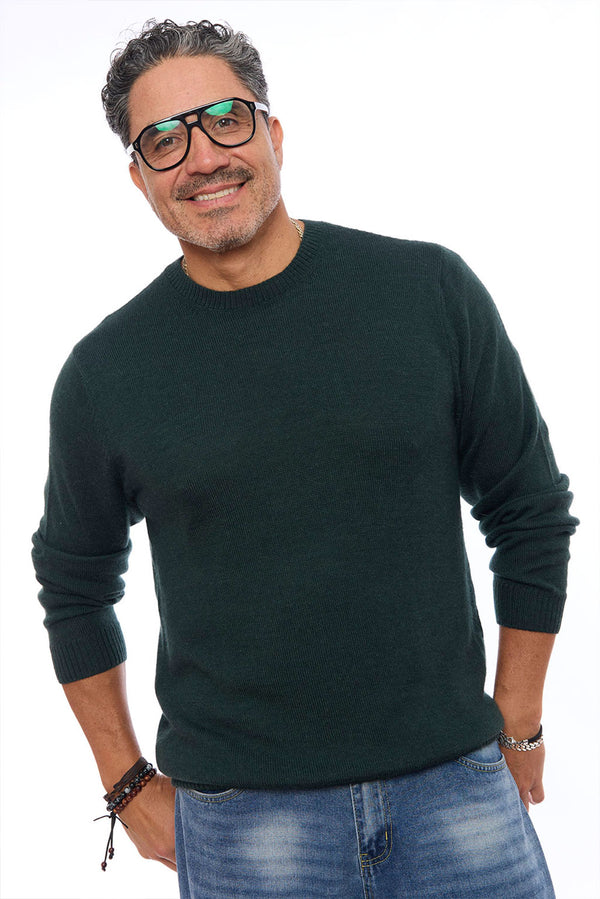 Men's Crew-Neck Royal Alpaca Sweater — Forest Green — forest green royal alpaca by Alpaca Collections