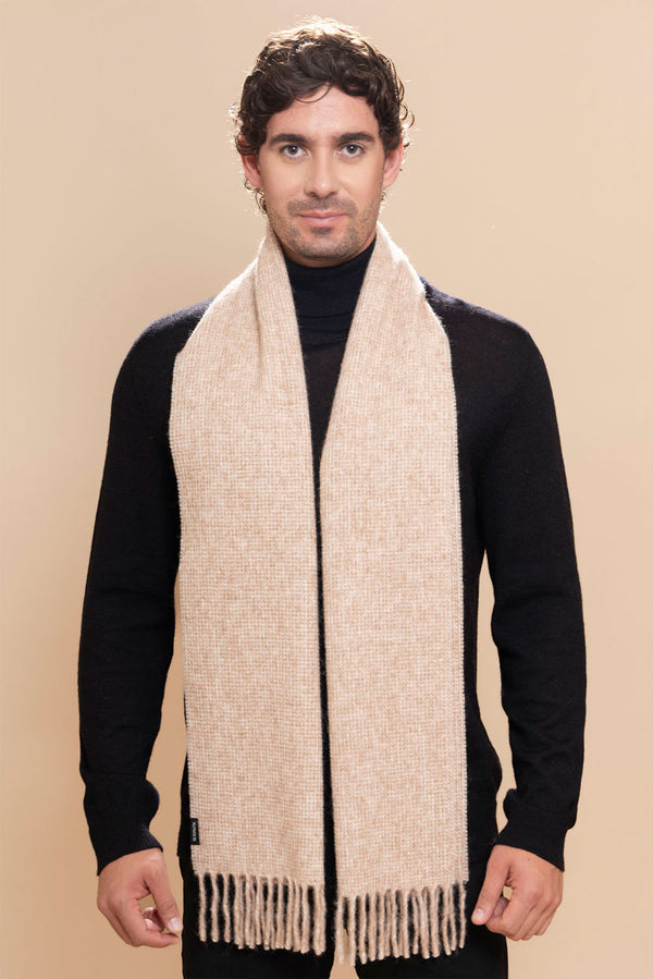 Eco Textured Baby Alpaca & Silk Scarf — Beige — beige baby alpaca by Alpaca Collections