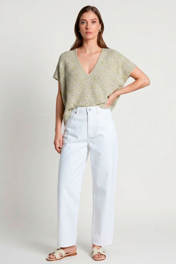 Marled V-Neck Organic Cotton Top — Sage Green — sage green alpaca by Anntarah