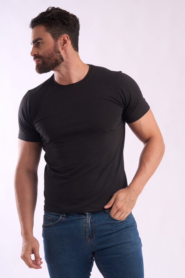 Men's Crew Neck Pima Cotton T-Shirt — Black — black alpaca by Alpaca Collections