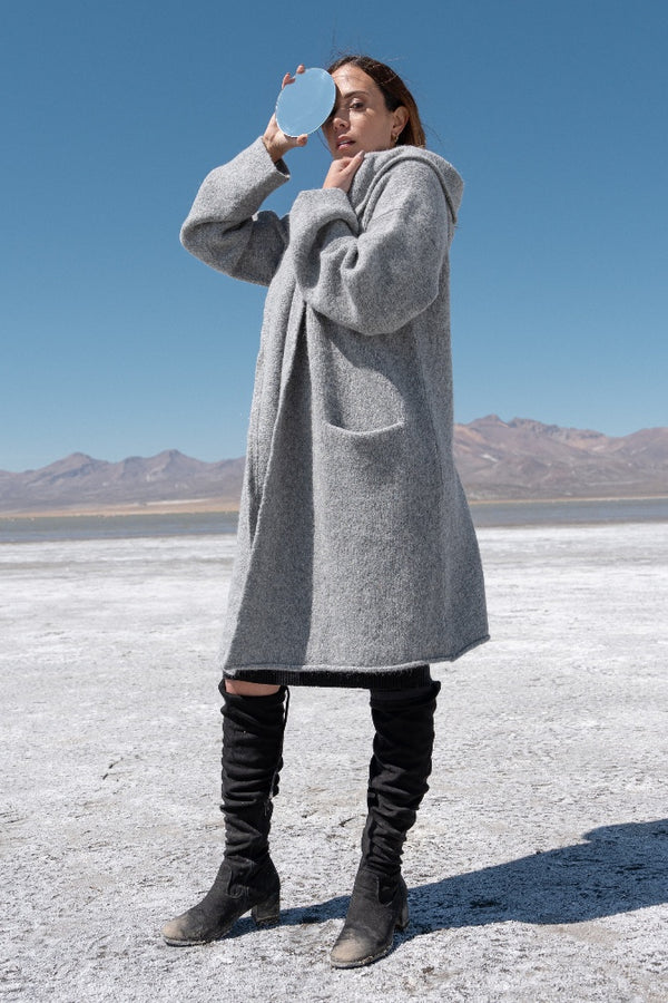 Belen Hooded Knit Alpaca Coat / Long Cardigan — Grey — grey alpaca by Alpaca Collections