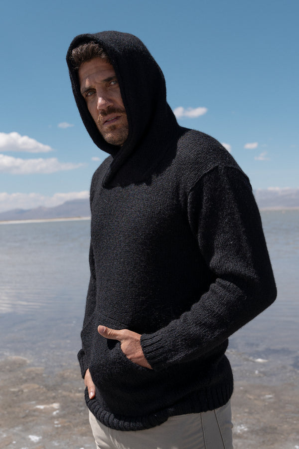 Brian Alpaca Hoodie Pullover — Black — black alpaca by Alpaca Collections