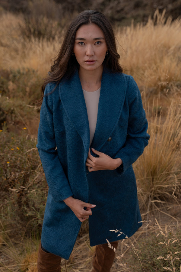 Uriah Baby Alpaca Suri Coat — Royal Blue — royal blue baby alpaca by Kuna
