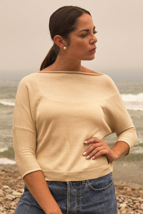 Dallas Cotton & Alpaca Sweater — Beige — beige alpaca by Alpaca Collections