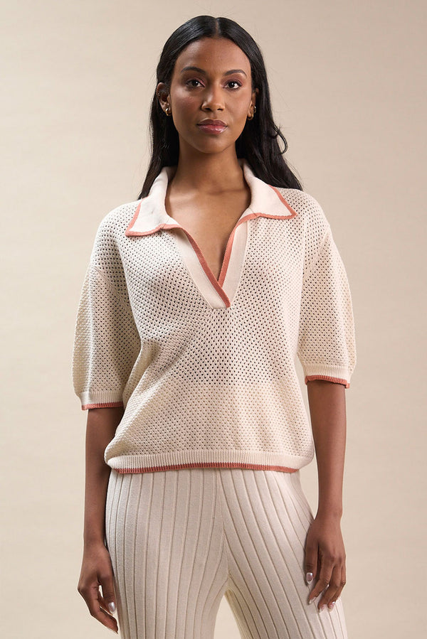 Daphne Pima Cotton Shirt — Ecru / Melon — ecru / melon alpaca by Alpaca Collections