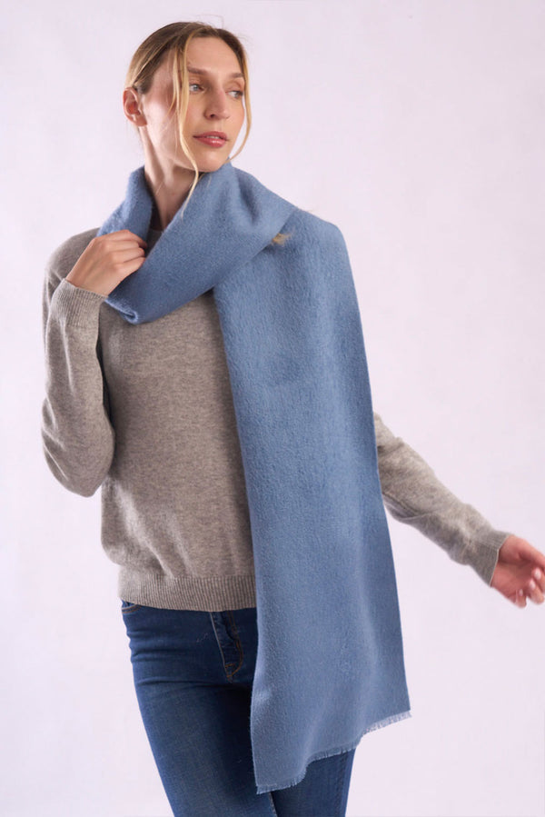 Double-Sided Baby Alpaca Suri Scarf — Steel / Light Blue — steel / light blue baby alpaca by Alpaca Collections