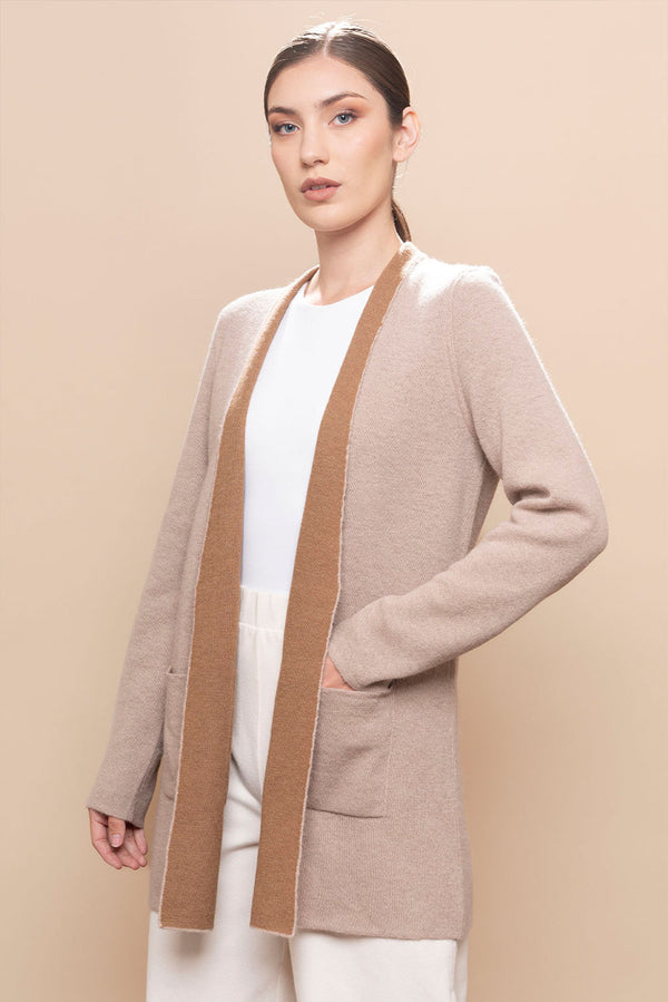 Double Faced Swing Baby Alpaca Cardigan — oatmeal / camel baby alpaca by Alpaca Collections