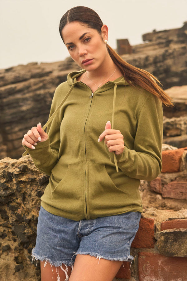 Drew Lightweight Cotton Hoodie — military green alpaca by Alpaca Collections