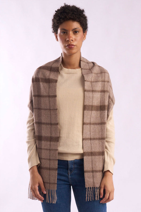 Eco Plaid Baby Alpaca Scarf — Brown — brown baby alpaca by Alpaca Collections
