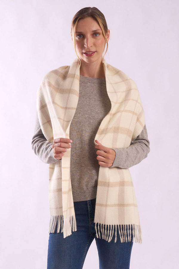 Eco Plaid Baby Alpaca Scarf — Cream — cream baby alpaca by Alpaca Collections